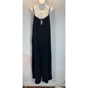 Free People Beach Black Wide Leg‎ guaze Ribbed Jumpsuit Size S oversize comfy